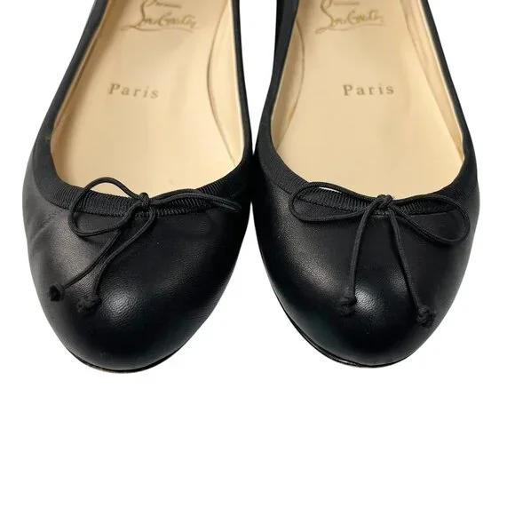 CHRISTIAN LOUBOUTIN Black Bow Leather Ballet Flats Womens 35 5 - Picture 4 of 13